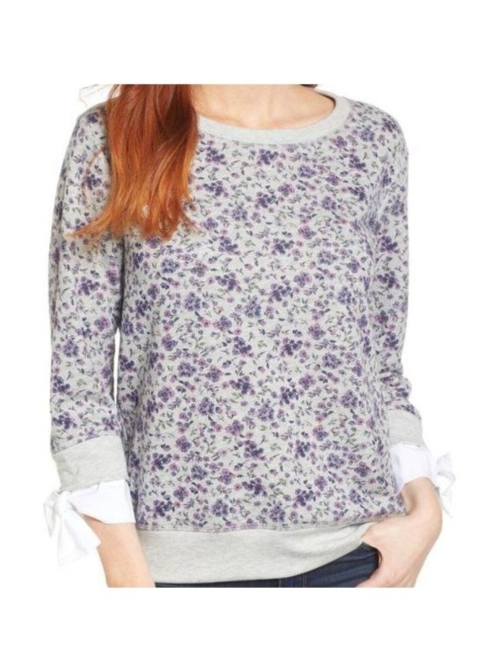 GIBSON POPLIN CUFF PURPLE FLOWER SWEATSHIRT - XXL